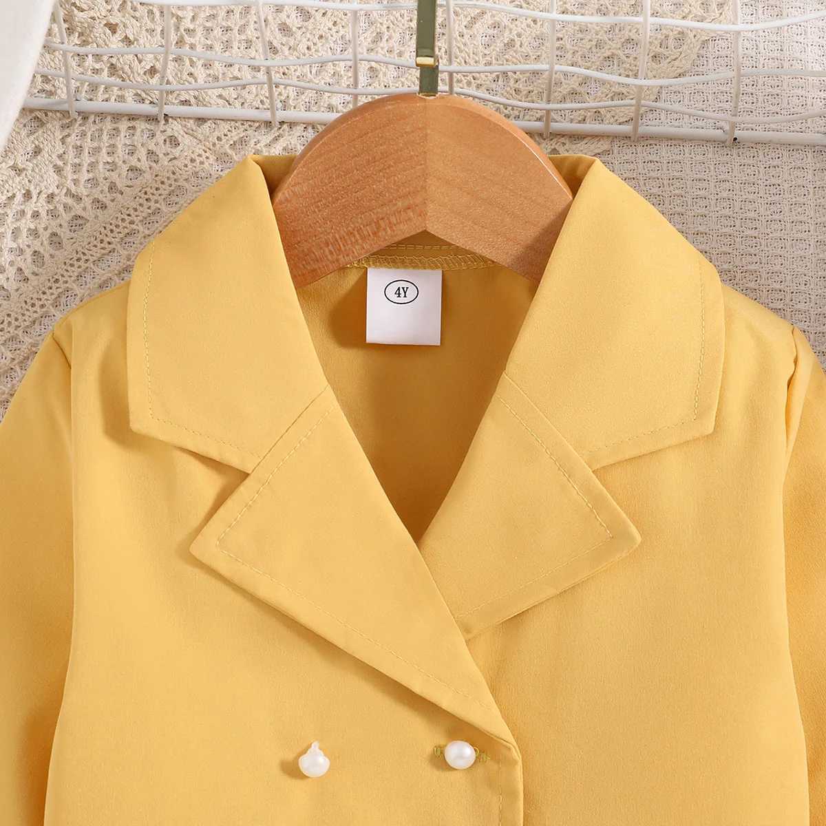 Kids Clothes Set 47 Years Spring Autumn Girls Short Yellow Suit Jacket Skirt Elegant Fashion Children Baby Formal Clothes Set L25092635VU