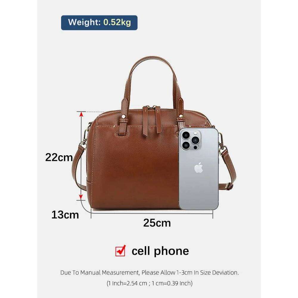 Zency Genuine For Women Large Capacity Shoulder Natural Leather Boston Bag Organizer Pockets Handbag Purse