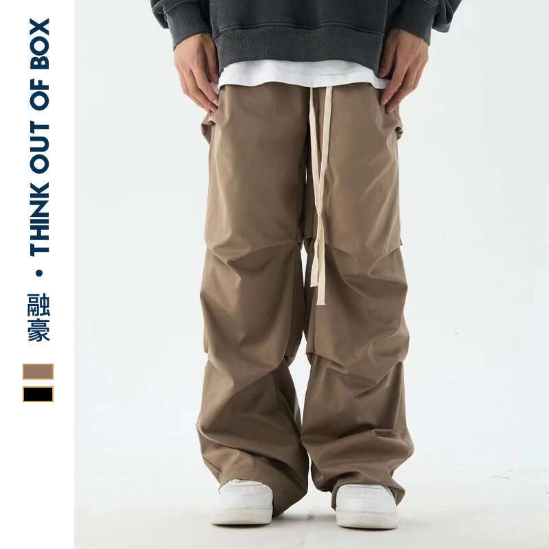 Trendy Brand Casual Wrinkled Cargo Pants Unisex American High Street Vibe Fashion New Spring Summer Ins Trend B5