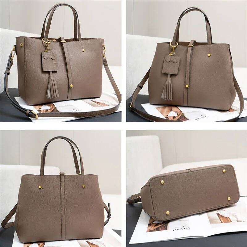 Burminsa Cowhide Genuine Leather Large Tote Handbags For Women New 2025 Designer Shopper Bucket Work Shoulder Bags