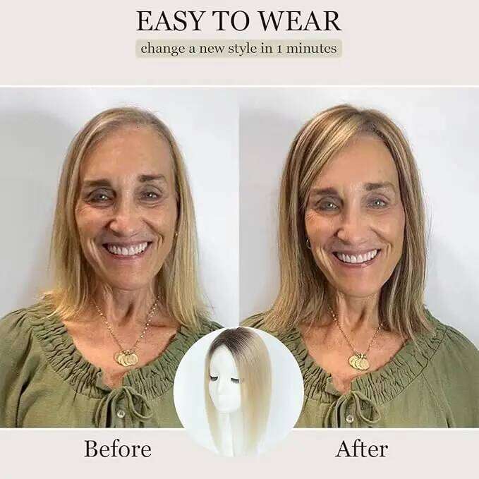 Premium 3x5inch Silk Base Human Hair Toppers 14"-16" Hand-Crocheted 130% Density Breathable Ombre T3-60 100% Realistic Knot-Free