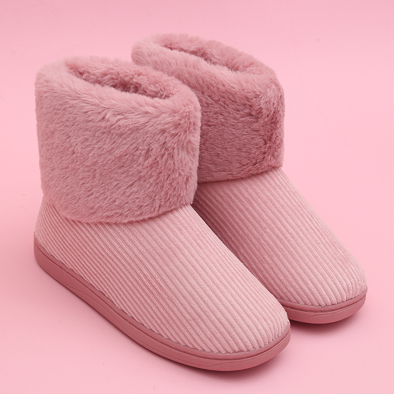 Home High-Top Fleece-Lined Thick-Soled Couple's Knitted Winter Indoor Cotton Slippers Snow Boots ddmymarket
