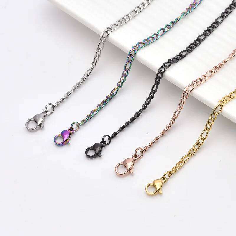 BAECYT 3/4/5/6/7/8mm Stainless Steel plating gold sier black Figaro Chain Necklaces For Women Men Long Collar hoker Wholesale