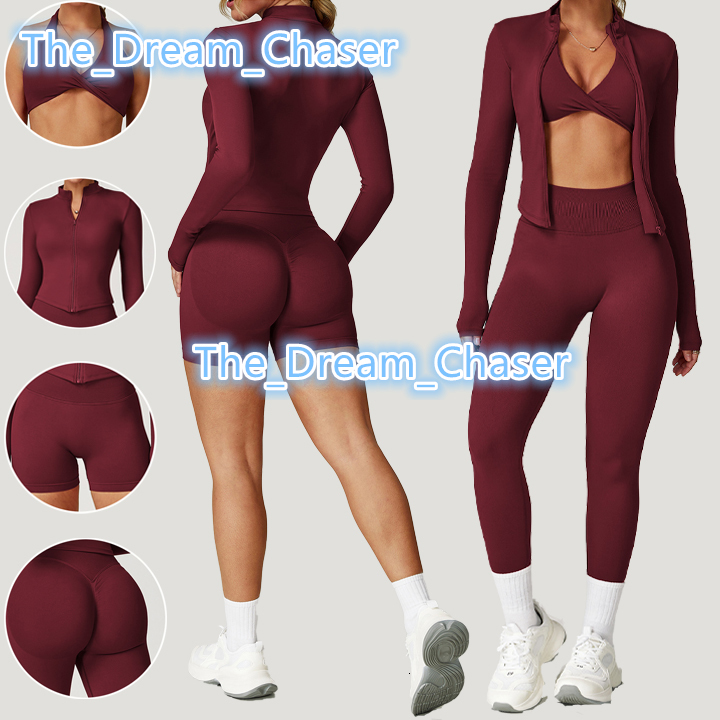 Wholesale Sportswear Zip up Running Training Jacket Halter Neck Sports Bra 3 Pieces Gym Workout Yoga Sets