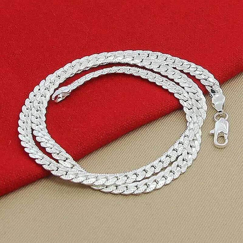 Sterling Sier 6MM Full Sideways Chain Necklace for Women Men Fashion 8/18/20/22/24 Inch Sets Wedding Jewelry Gift