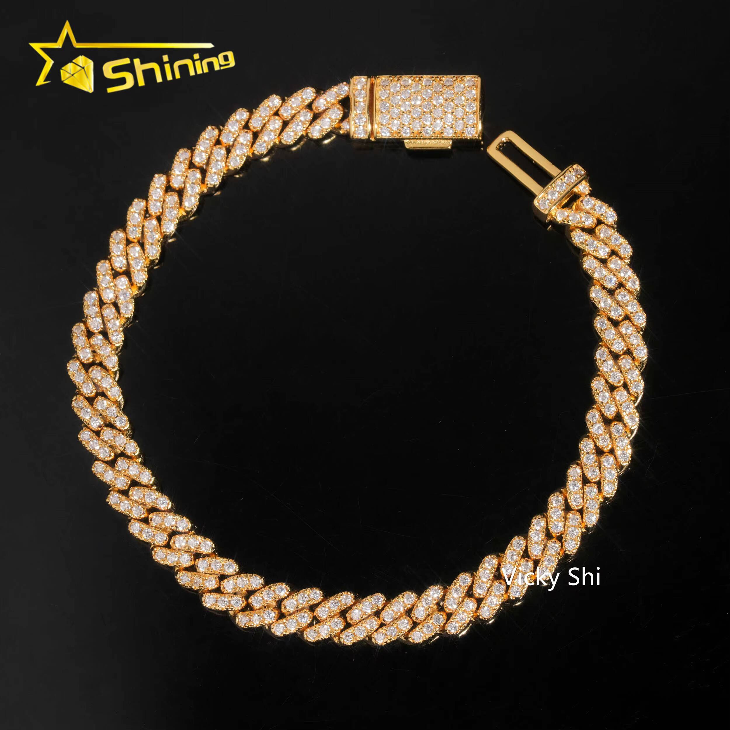 Hip Hop Jewelry GRA Iced Out Mens Womens Moissanite Bracelet 925 Silver Gold Plated 6mm VVS Moissanite Cuban Bracelet