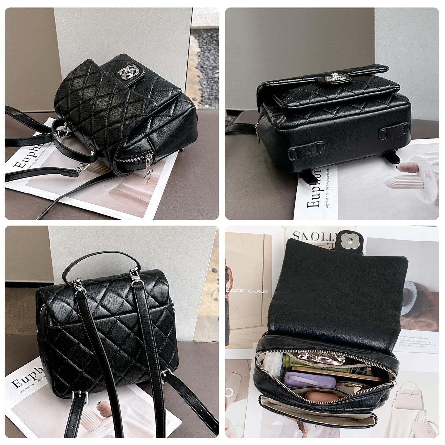 Designer backpack women's 2025 new fashion diamond shoulder crossbody handbag college style backpack fast delivery