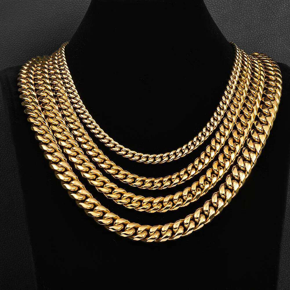 Ladies' Jewelry High Quality Stainless Steel Plated 14k gold Cuban Chain Waterproof Men's Dia Inlaid Necklace