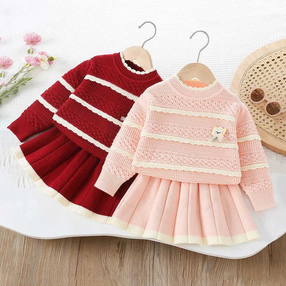 Girls Dress Clothes Sets Autumn Winter Children Woolen Jersey Sweaters Tops Skirts Kids Princess Suit For Baby Knitted Outfits 3 L250926AFOF
