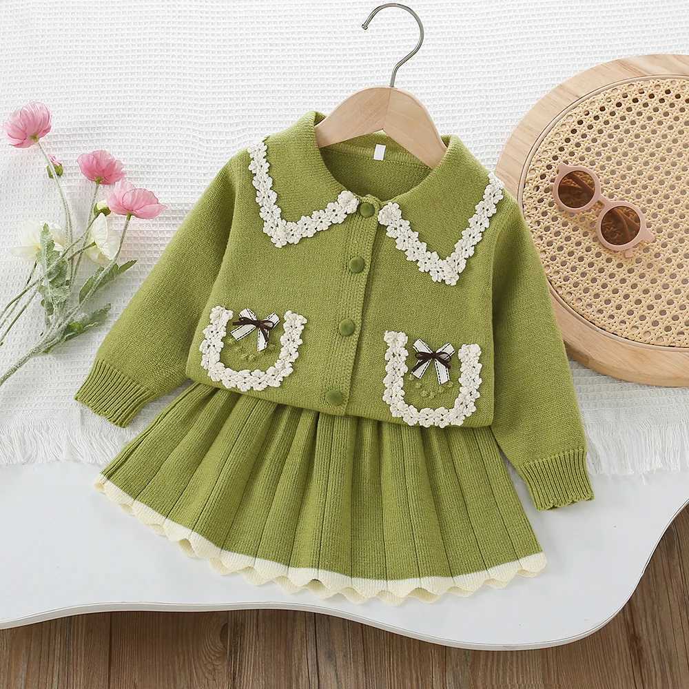 Girls Dress Clothing Sets Autumn Winter Children Woolen Jersey Sweaters Coats Skirts Kids Princess Suit For Baby Knitted Outfits L2509262JOG