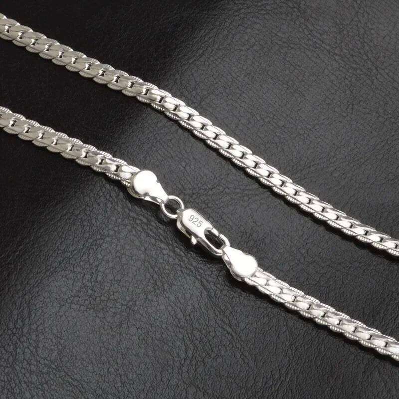 Sterling Sier 6MM Full Sideways Chain Necklace for Women Men Fashion 8/18/20/22/24 Inch Sets Wedding Jewelry Gift