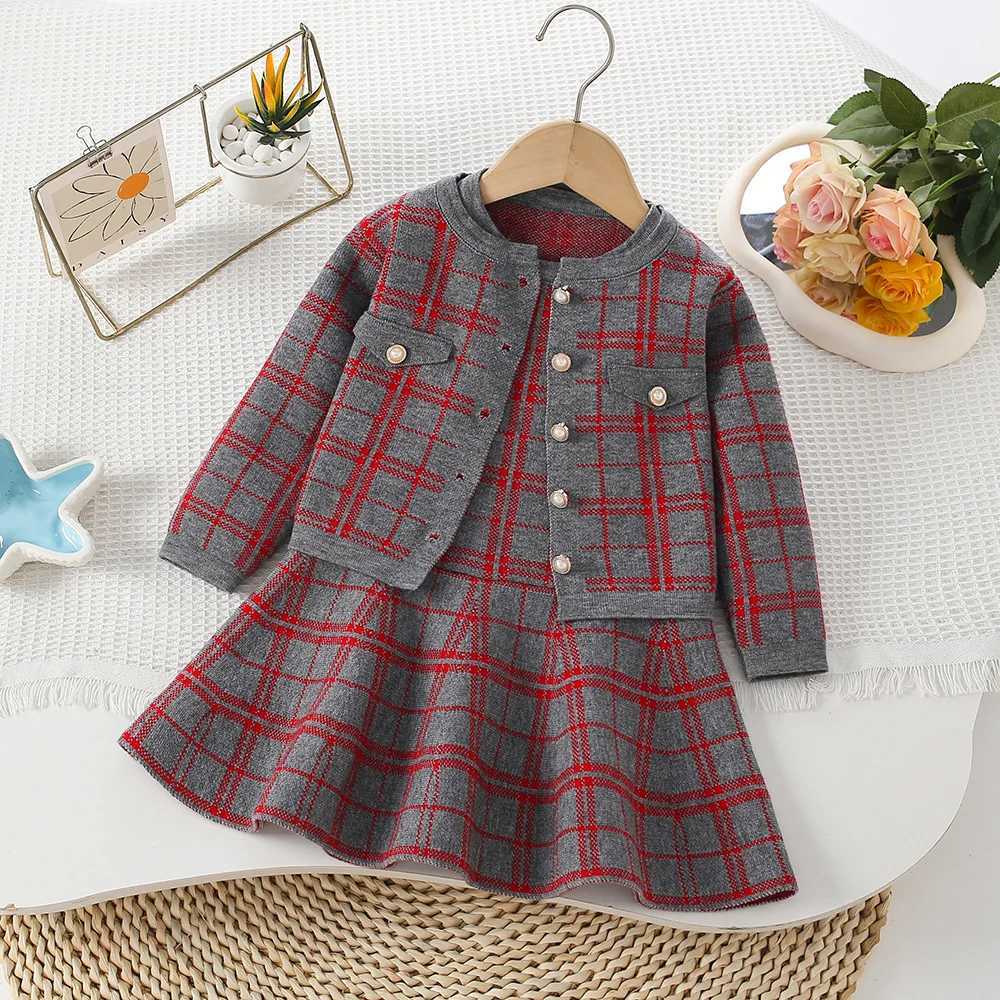 Girls Dresses Spring Autumn Children Woolen Jersey Sweaters Coats Vest Dress 2pcs Princess Suit For Baby Clothes Kids Outfits 6Y L250926AC4K