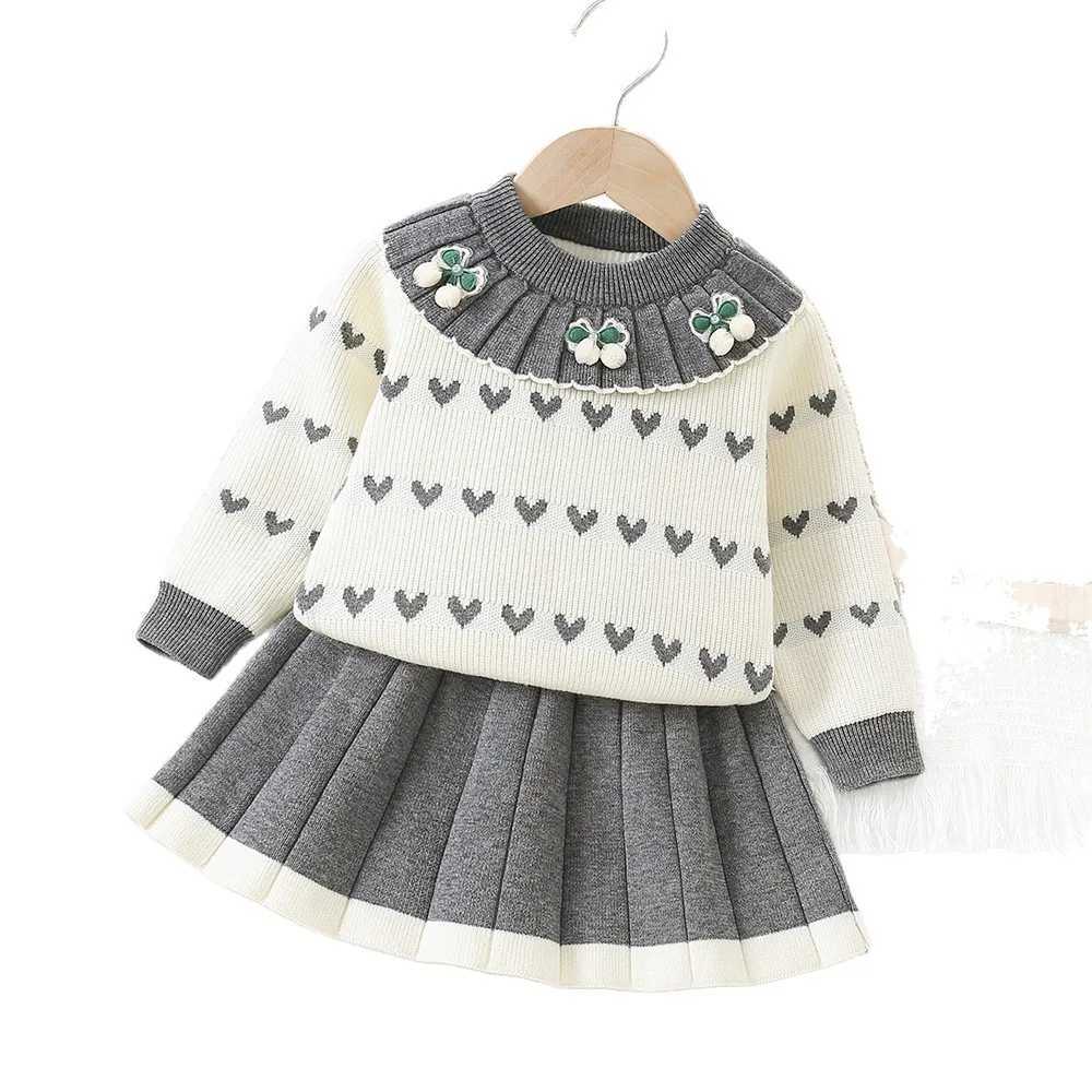 6598 Girls Sweater Suit 2025 Autumn and Winter New Baby Girls Knitted Pullover Skirt Sweet Girls Twopiece Suit L250926XY8X