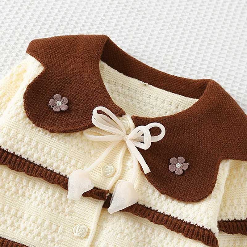 LILIGIRL Autumn Kids Sweater Set Sweet Flower Girls Baby Knitted Cardigan Short Skirt Color Blocked Korean Children Outf 9M5T L25092622U5