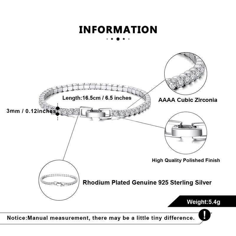 RINNTIN SB92 Read 925 Sterling Silver 3mm Cubic Zirconia CZ Diamond Tennis Bracelet for Women