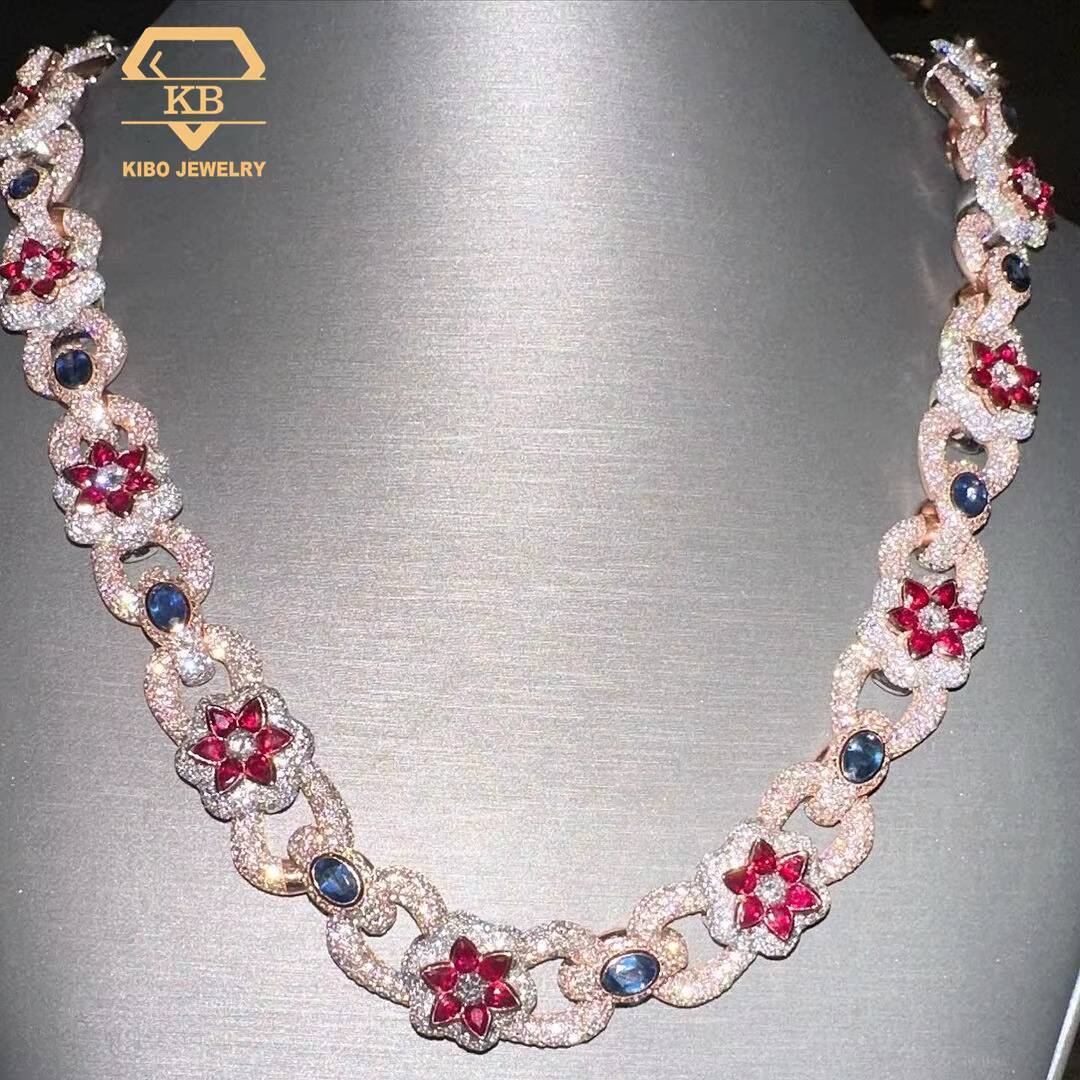 Customized Trendized New Design Flowers Necklace Iced Out Diamond 925 Sterling Silver VVS Moissanite Cuban Link Chain