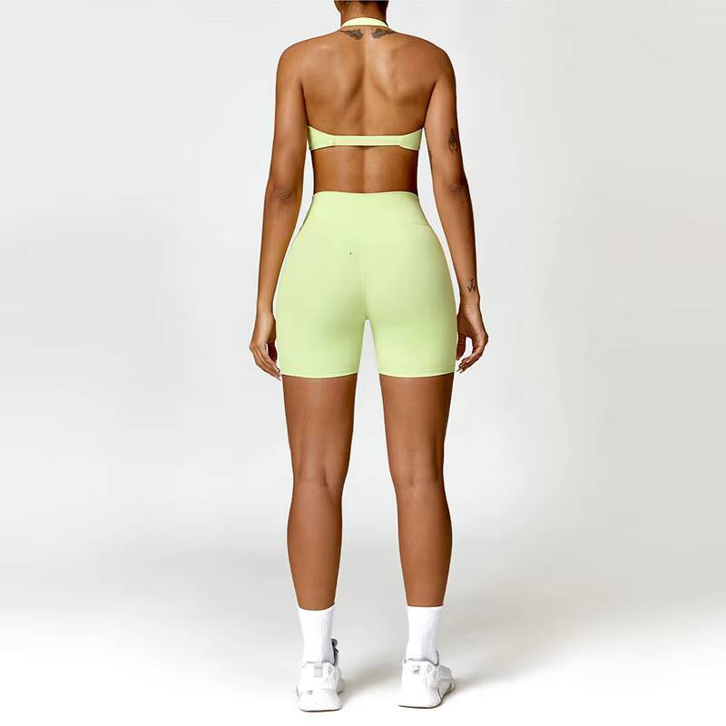 Gym Clothing Active Wear Yoga Bra and Shorts Set Halter Tight Fitting Short Top Casual Fitness Trousers Suit Yoga Sets