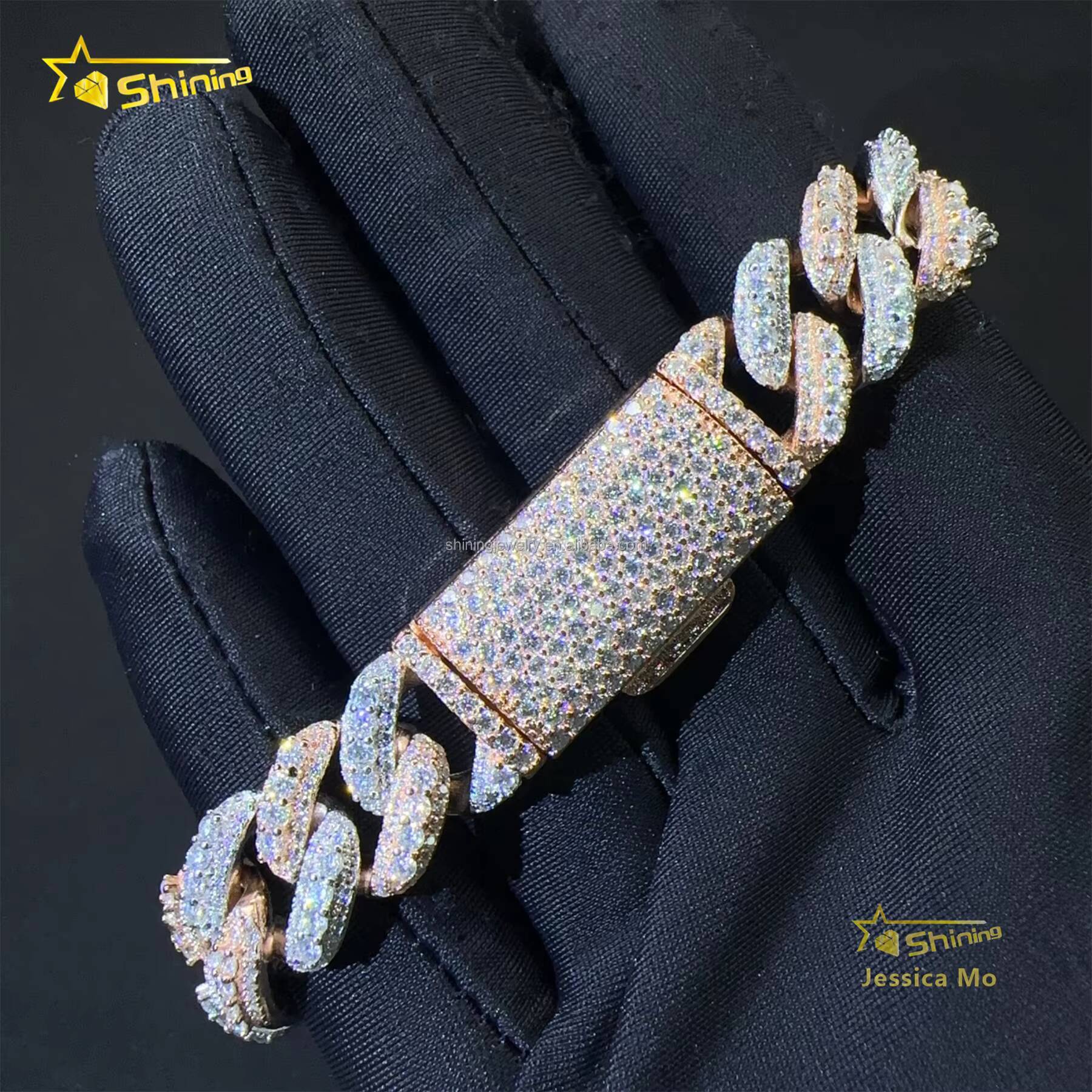 13mm 3Rows Two Tone Color Rapper Hip Hop Jewelry VVS1 Moissanite Iced Out GRA Certificate S925 Silver Cuban Bracelet Man