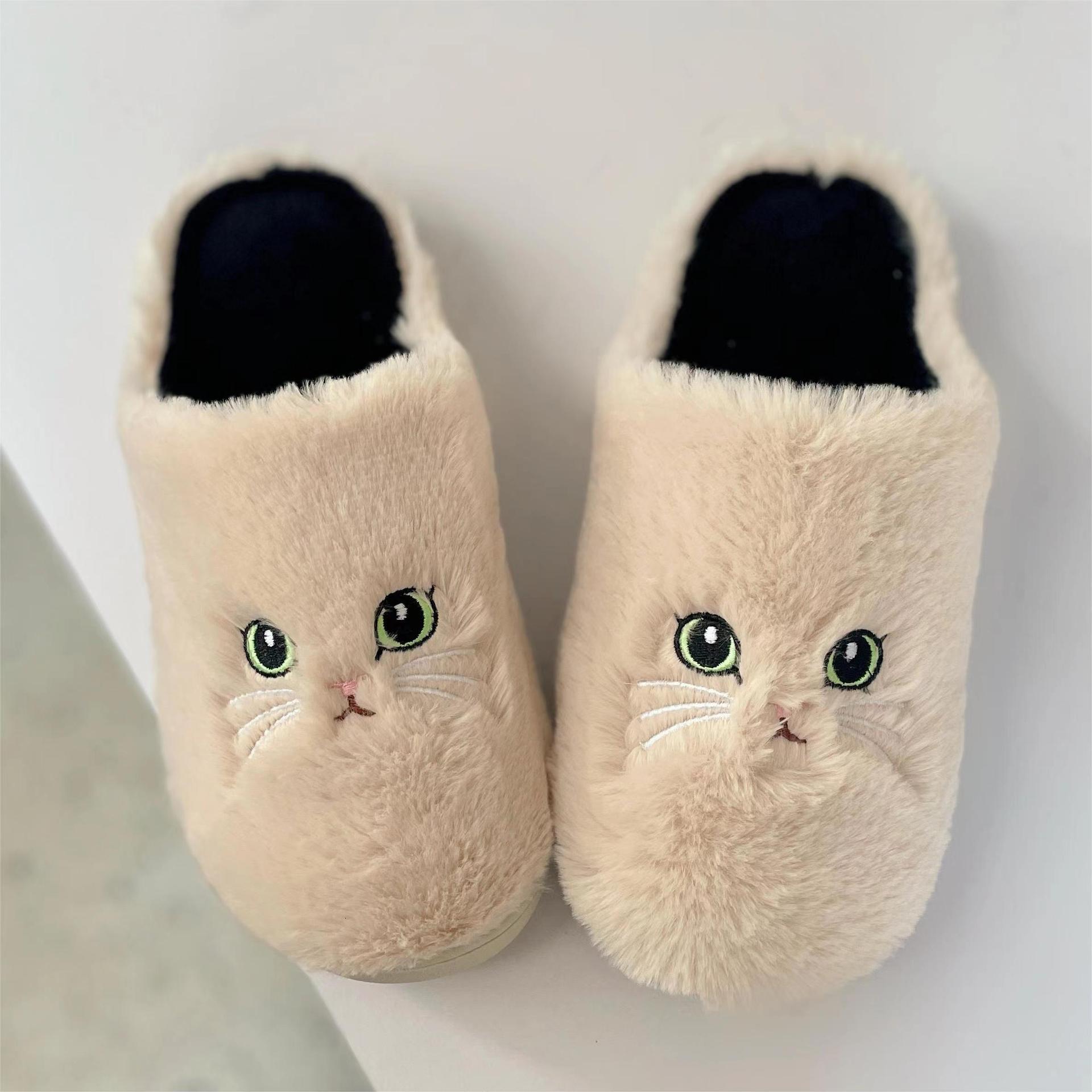 Autumn and Winter Indoor Cartoon Plush Cotton New Home Warm Cute Cat Slippers ddmymarket