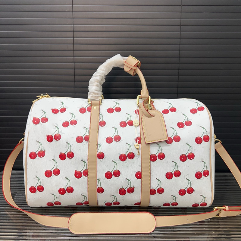 Keepa BANDOULIERE 45 50 cherry Luggage Bag for Men Travel Fashion High Quality Women Luxury Travel Leather Handbag Large Capacity Carrying Luggage fitness bag