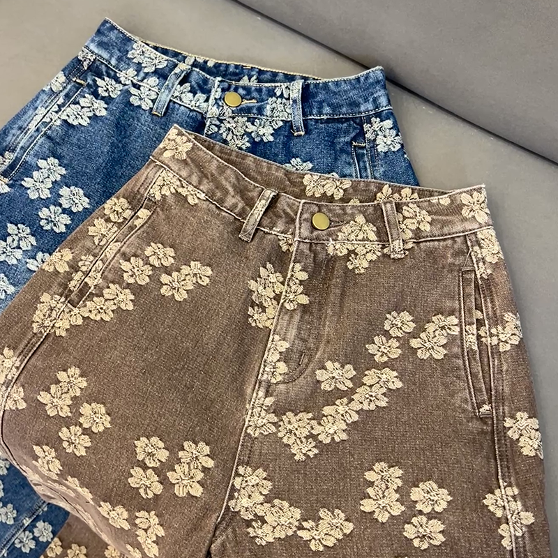 Women's Jeans Women's Retro Floral Denim Slim Flare Pants High-Waisted Slimming Loose Floral Print Jeans Trousers CK004