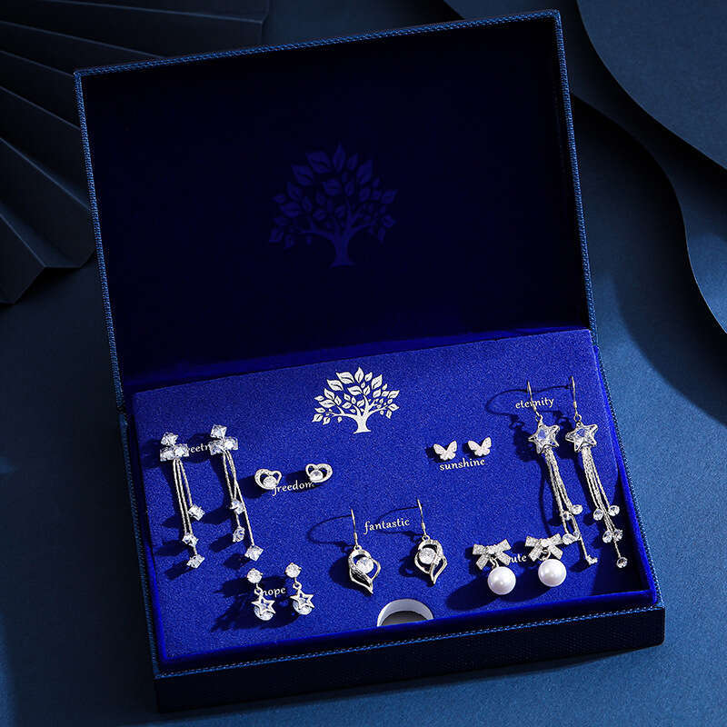 S Sier Needle One Week Earring Set Elegant Commuting Heart Stud Earrings Valentine's Day Gift for Wife Girlfriend Birthday Present