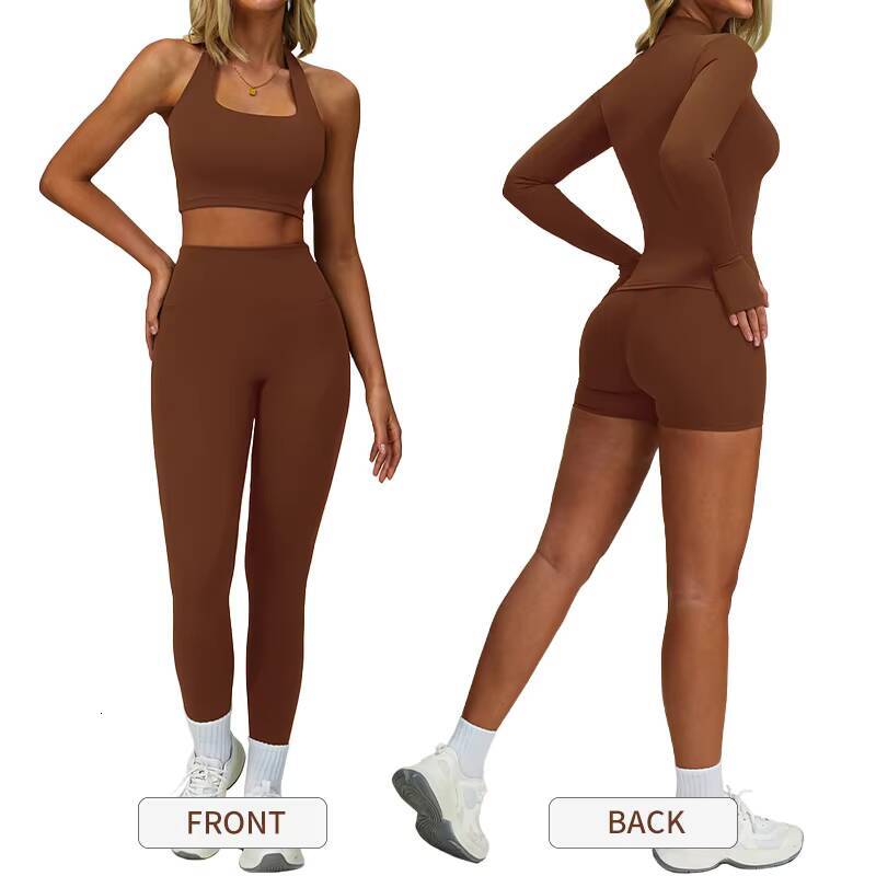 TZ6116 Wholesale Factory Women Two Piece Halter Nude Feeling Bra Matching High Waist Quick Dry Legging and Shorts Yoga Set