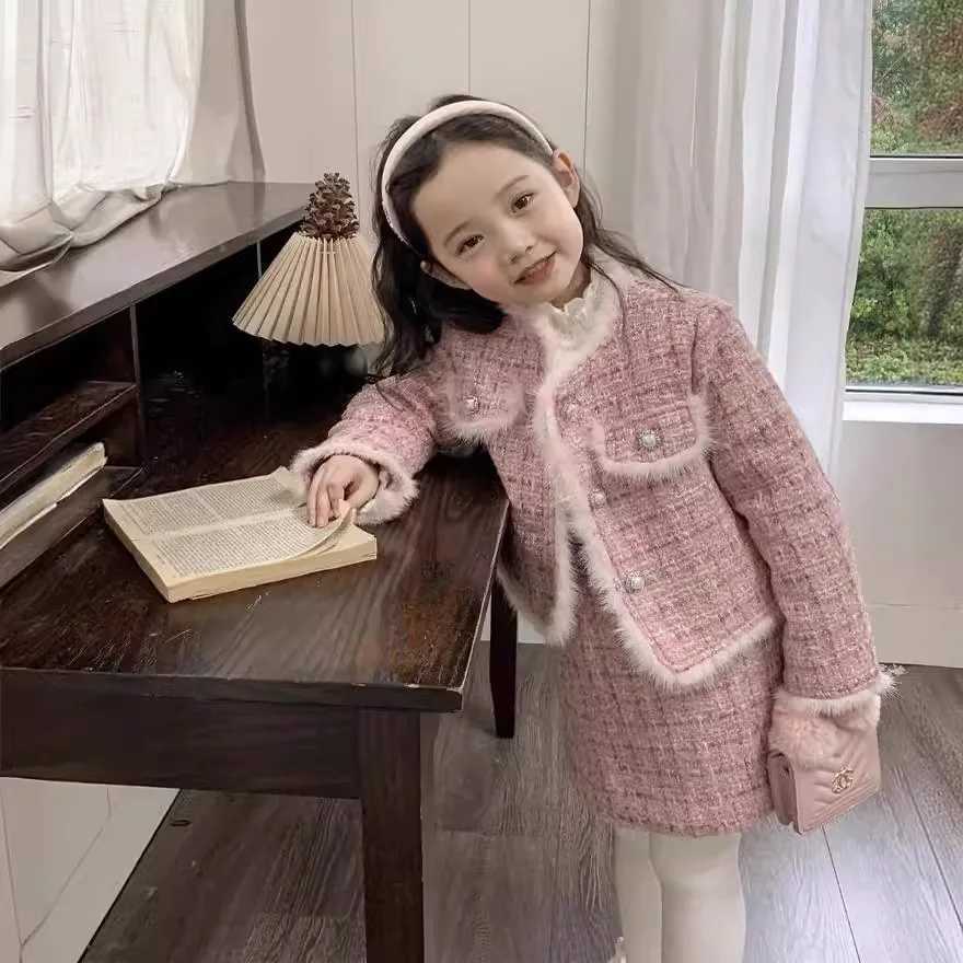 Girls cotton padded skirt set fashionable autumn and winter new style elegant socite jacket half skirt twopiece setW202 L2509265366