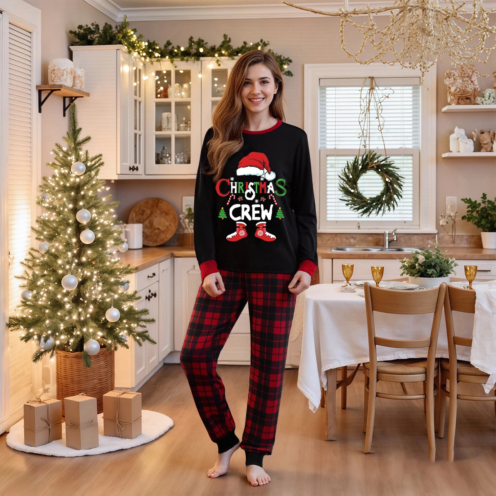 Christmas Family Matching Outfits Mom Dad Kids Pajamas Sets Baby Rompers Casual Loose Sleepwear Xmas Look Pyjamas 250923