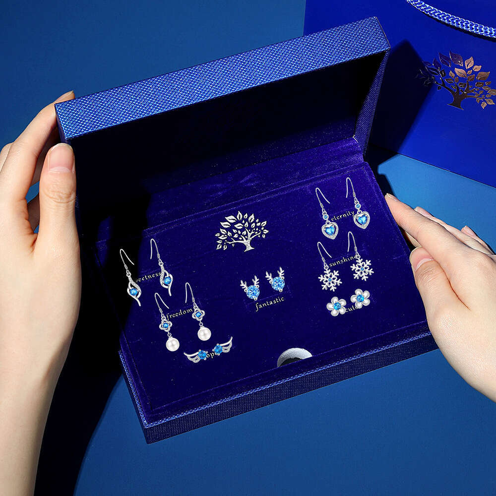 S999 Sier Needle One Week Box Set 2025 New Elegant Versatile Petite Earrings Gift