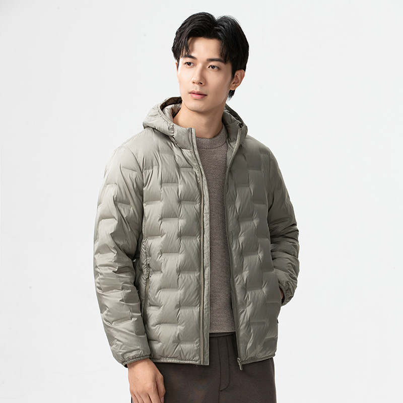 90 Duck Down Lightweight Down Jacket Youth Fashion Casual Hooded Warm Cold-Proof Men's Coat 2025 Autumn Winter New Style
