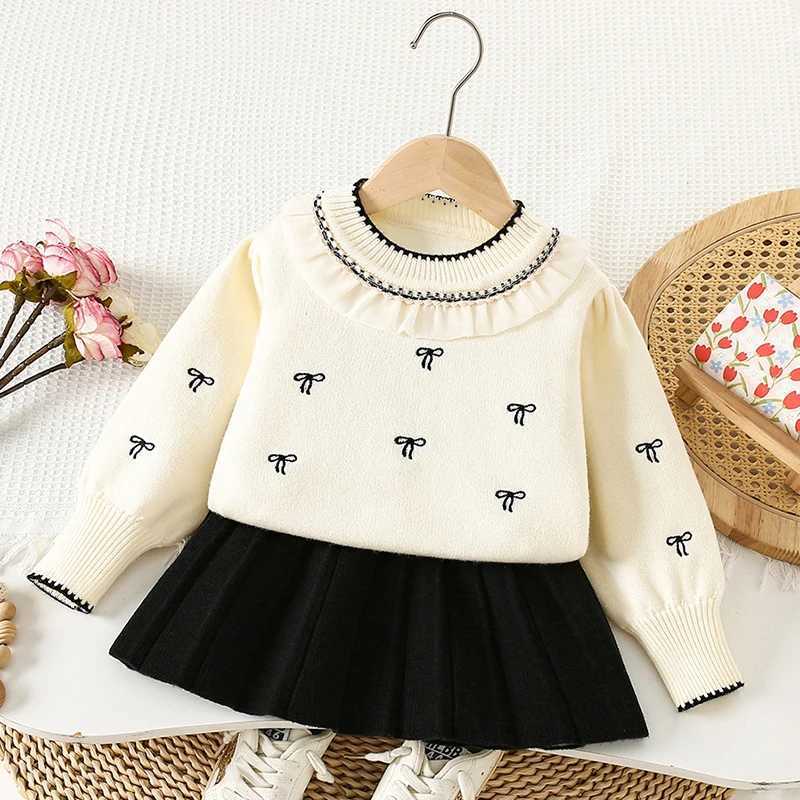 2025 New Autumn 26Yrs Baby Girls Clothing Set Long Sleeved Knitted Pullover SweaterShort Skirt Kids Knitted Clothing Suit L250926ZCKA