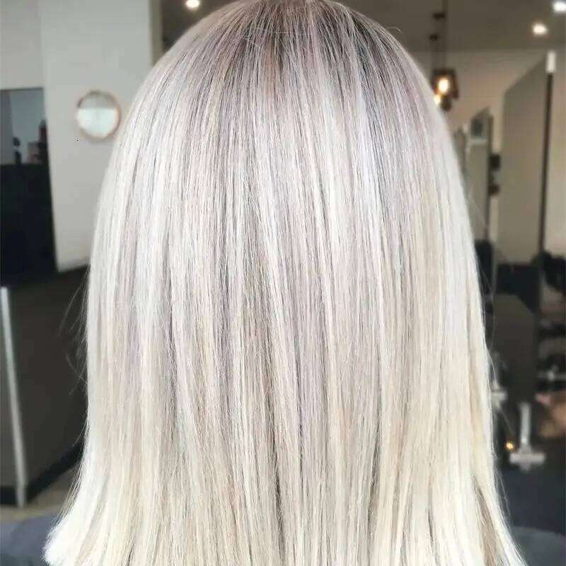 13x4 Ombre Icy Platinum Blonde HD Synthetic Lace Front Free Part Womens Wig Natural Wigs Gift For Her Straight Hair 12''