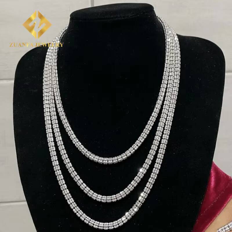 Fine Jewelry 925 Sterling Silver Men Hip Hop Necklace Gold Plated 4MM Two Tone Link Chain Necklace Franco Rope Chain