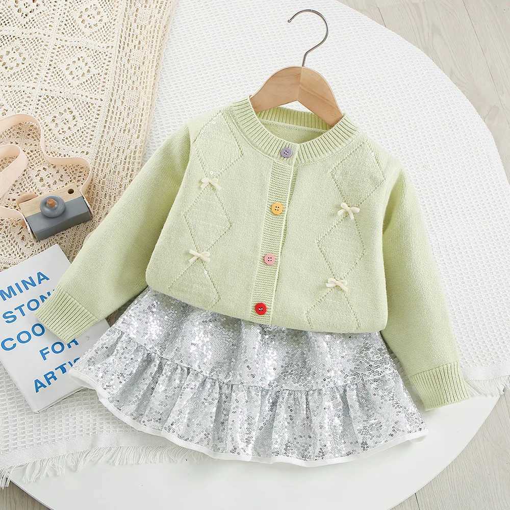 Girls Clothes Sets New Autumn Kids Baby Girl Cardigan Knitted Sweater Outerwear and Sequined Skirt 2pc Clothes Suit Girl Clothes L250926842G