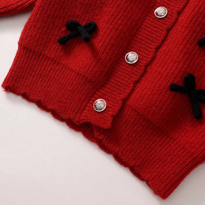 2pcs Autumn Kids Girl Clothes Newest Red Knitted Sweater Cardigan Coat Butterfly Girls Princess DressPleated Skirt Girl Costume L250926Y3J3