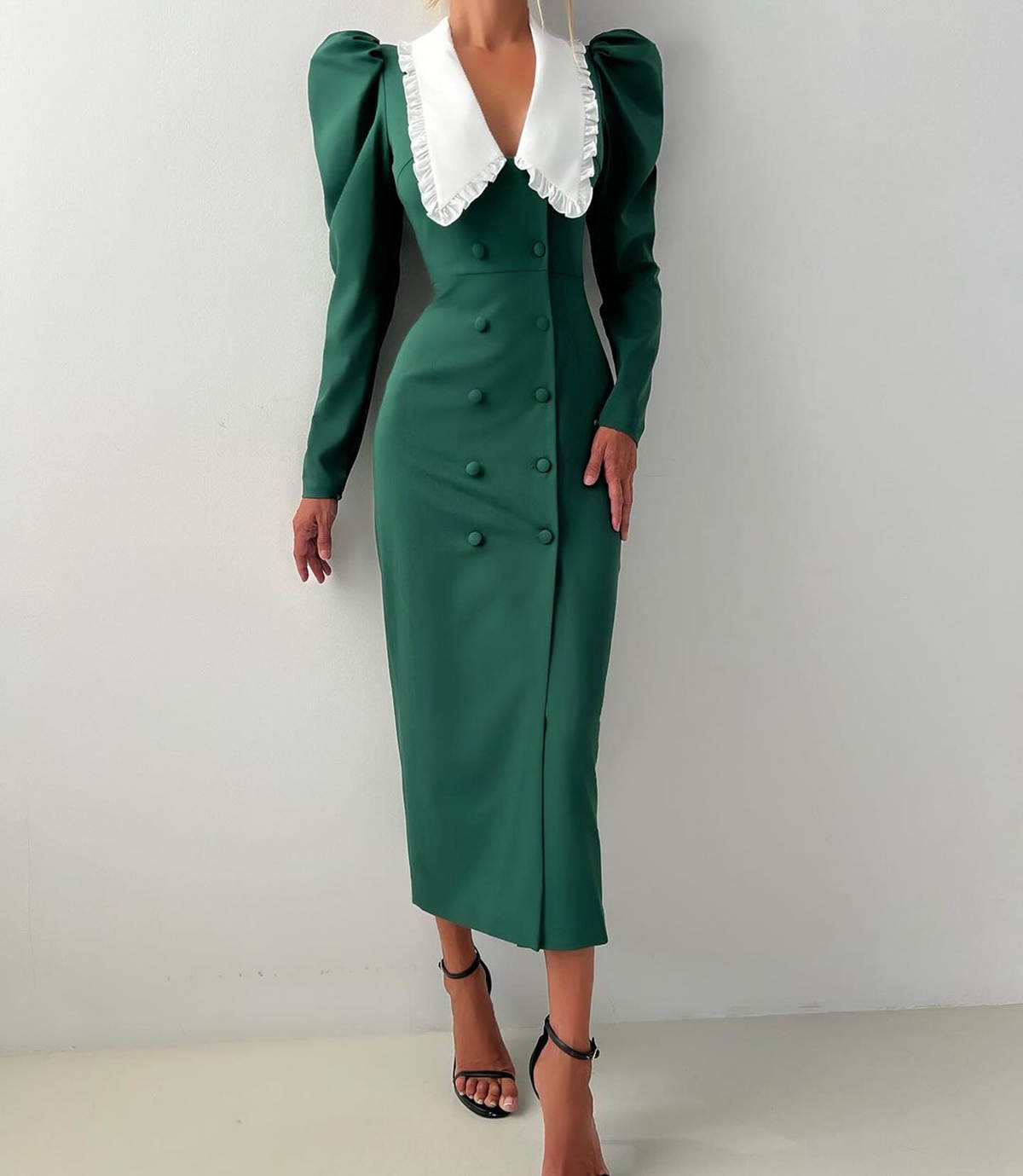 Puff Sleeve Women Blazer Custom Made Lace Collar Double Breasted Red Carpet Wear Slim Fit Jacket Dress One Pieces