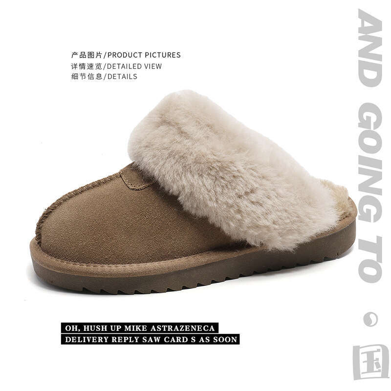 New Autumn Winter Wool Closed-Toe Thickened Warm Non-Slip Sheepskin Home Slippers designer shoes