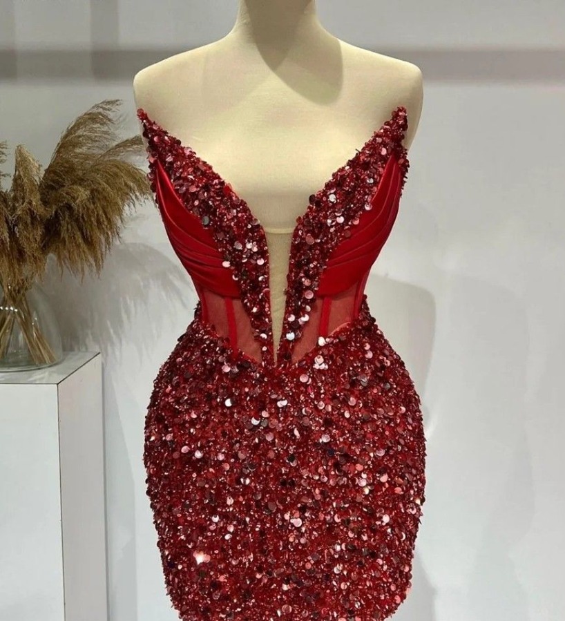 Sexy Burgundy Short Cocktail Dress V Neck Sequins Beads Sheath Prom Birthday Dresses Evening Party Gowns Club Homecoming Dress Robe De soiree 9P25