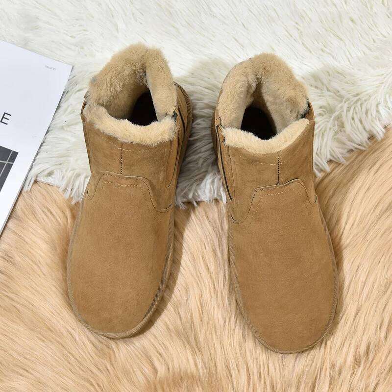 Men's outdoor minimalist slip-on fleece-lined warm flat-soled comfortable versatile ankle snow boots with non-slip function