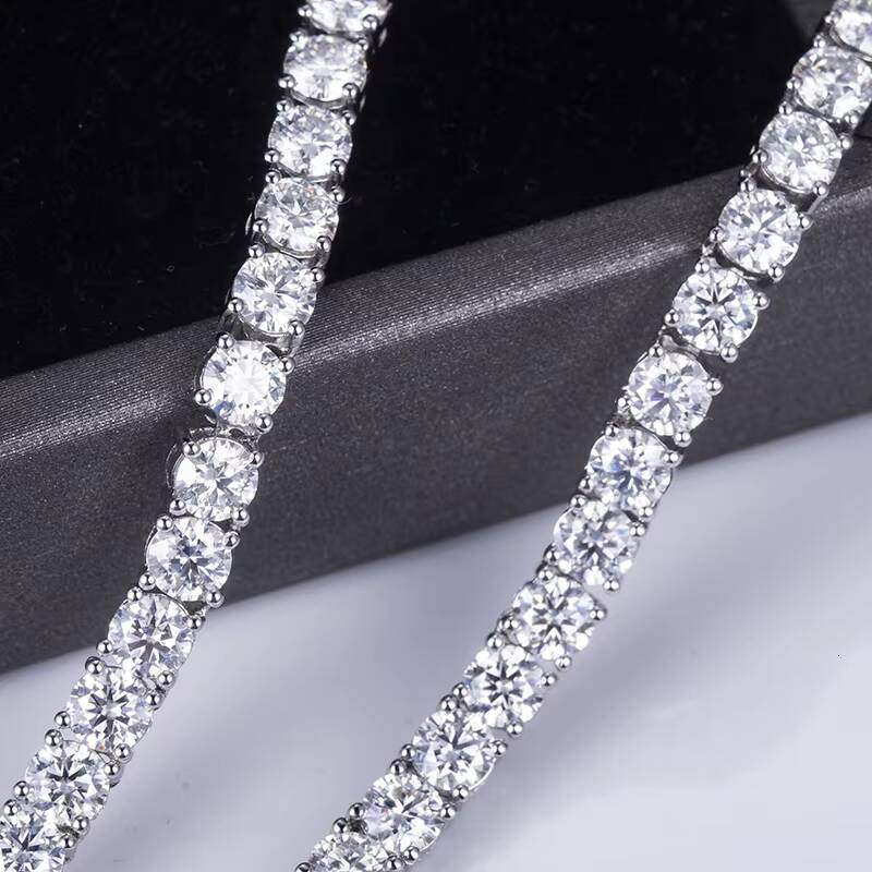 MSN574 Hip Hop Tennis Chain 925 Sterling Silver 5mm VVS Moissanite Diamond Fine Jewelry Necklace Moissanite Tennis Chain