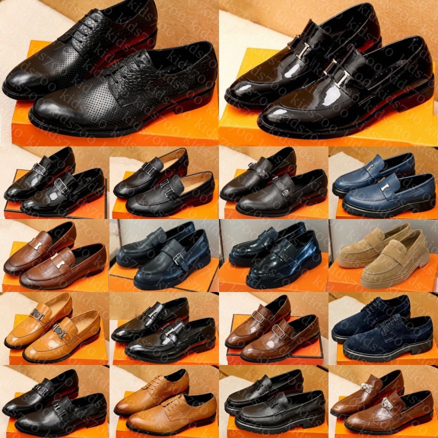 Designer Loafers Dress Shoes Mens Hot Leather Hour Lace-Up Noir Calfskin Men Shoes Paris Classic Metal Destin Black White Blue Brown Beige Wedding Par 54PO#