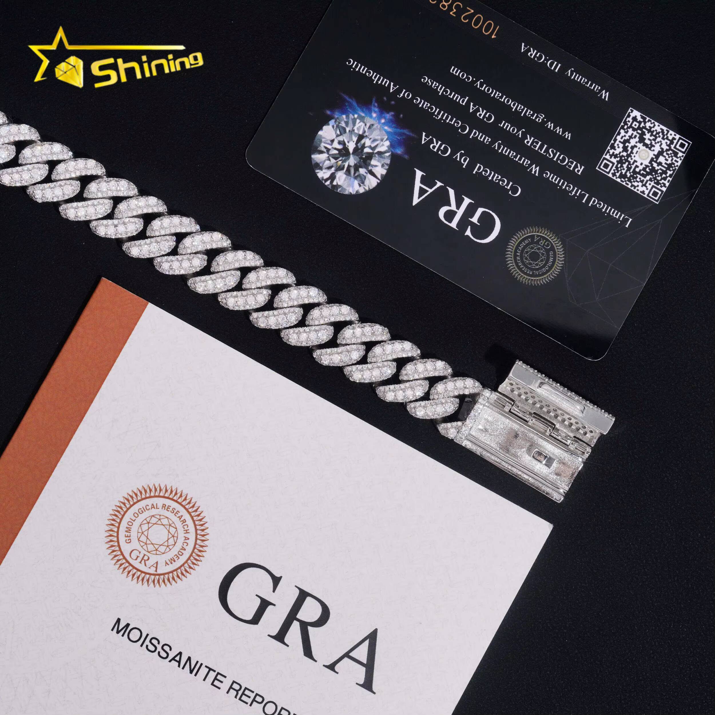 Hip Hop GRA Certificate 13MM Moon Shape Moissanite Cuban Link Bracelet Custom 925 Bracelet Sterling Silver for Men Fine Jewelry