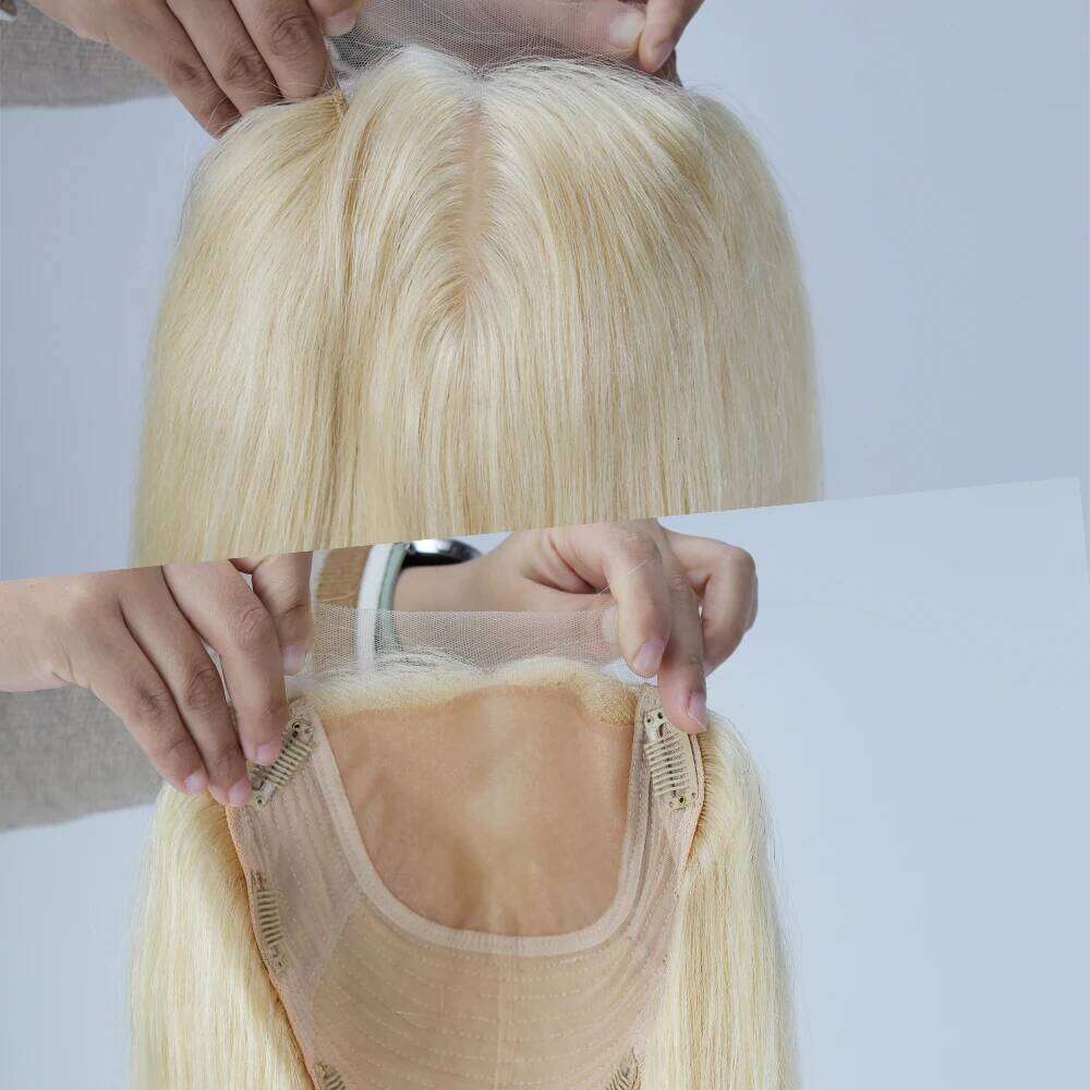 #613 Honey Blonde Virgin Human 6x6 4x4 Inch Silk Base Topper For Women Big Size Hair Pieces With Clips In