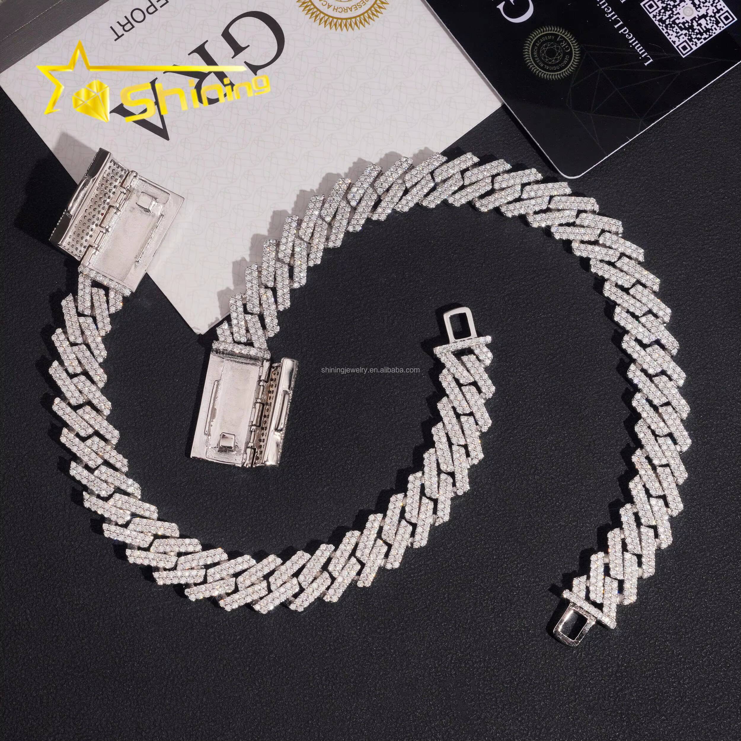 Hot Selling Drop Shipping New Arrivals Hip Hop 12mm 2Row Stone VVS1 Moissanite Diamond Iced Out S925 Silver Miami Cuban Bracelet