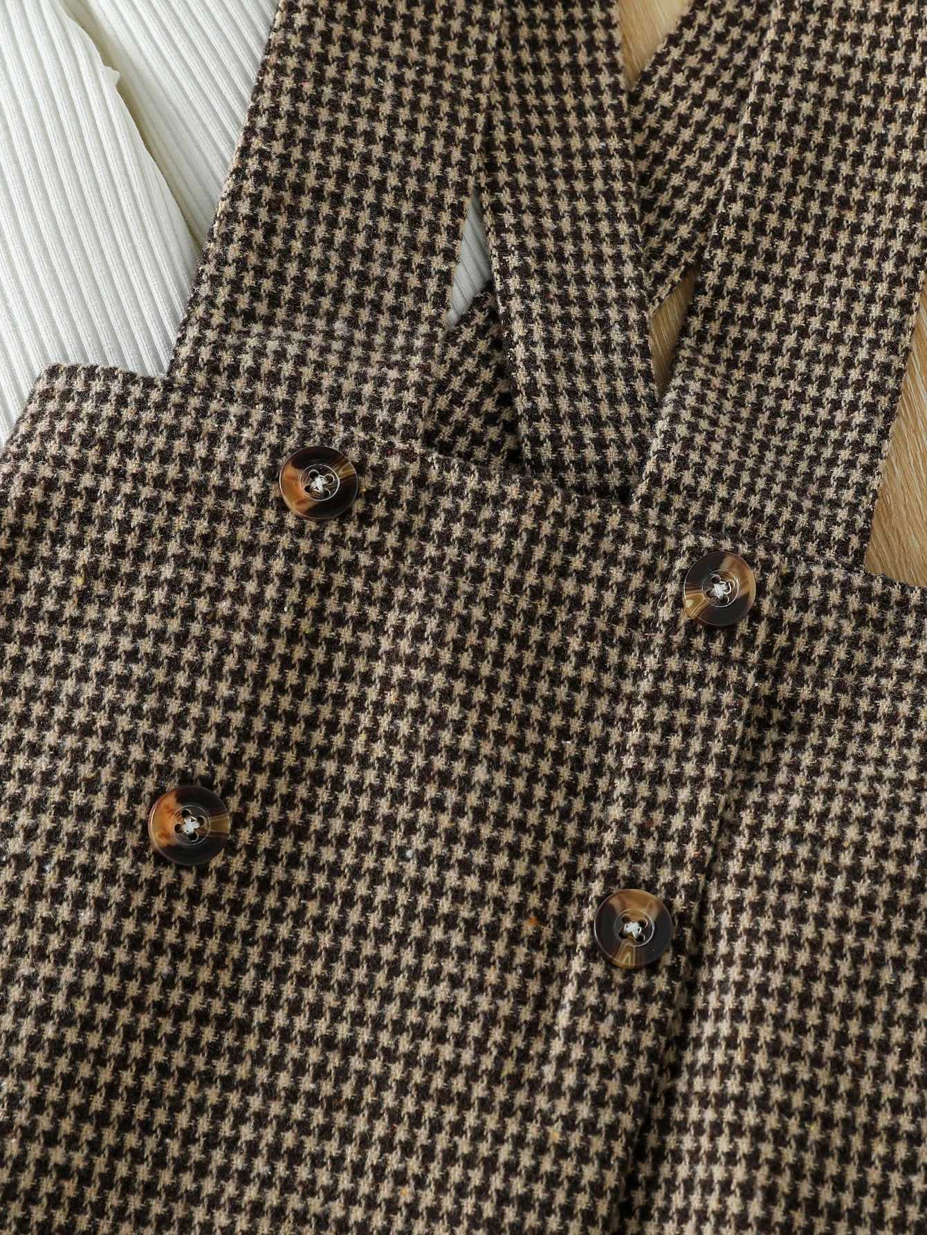 26 Years Kid Girl Solid Long Sleeve Top Plaid Strap Skirt Set Fashion Cute All Match Wear Autumn Winter Party Outifit Clothes L2509268I1I