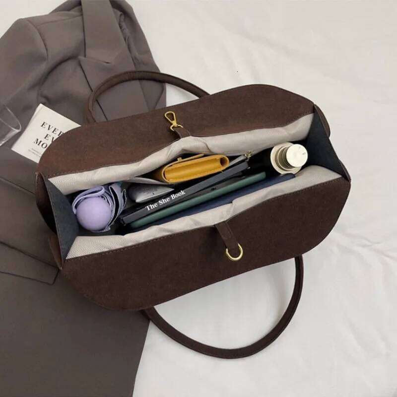 Classic Faux Suede Handbags Women England Style Elegant Shoulder Bags Big Solid Designer Casual Totes Lady Retro Female Packages