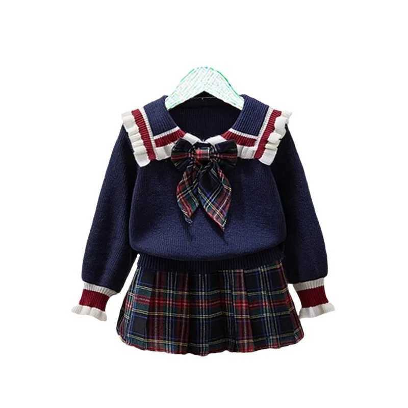 GirlsjkSuit Autumn New Childrens Autumn College Style Red Baby Girl Knitted TwoPiece Sweater L250926AOMD