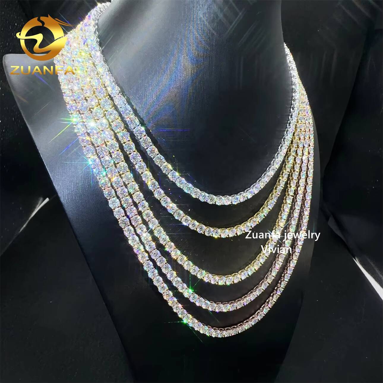 5mm 925 Sterling Silver Tennis VVS Moissanite Lab Diamond Fine Jewelry Hip Hop Tennis Chain Bracelet Necklace