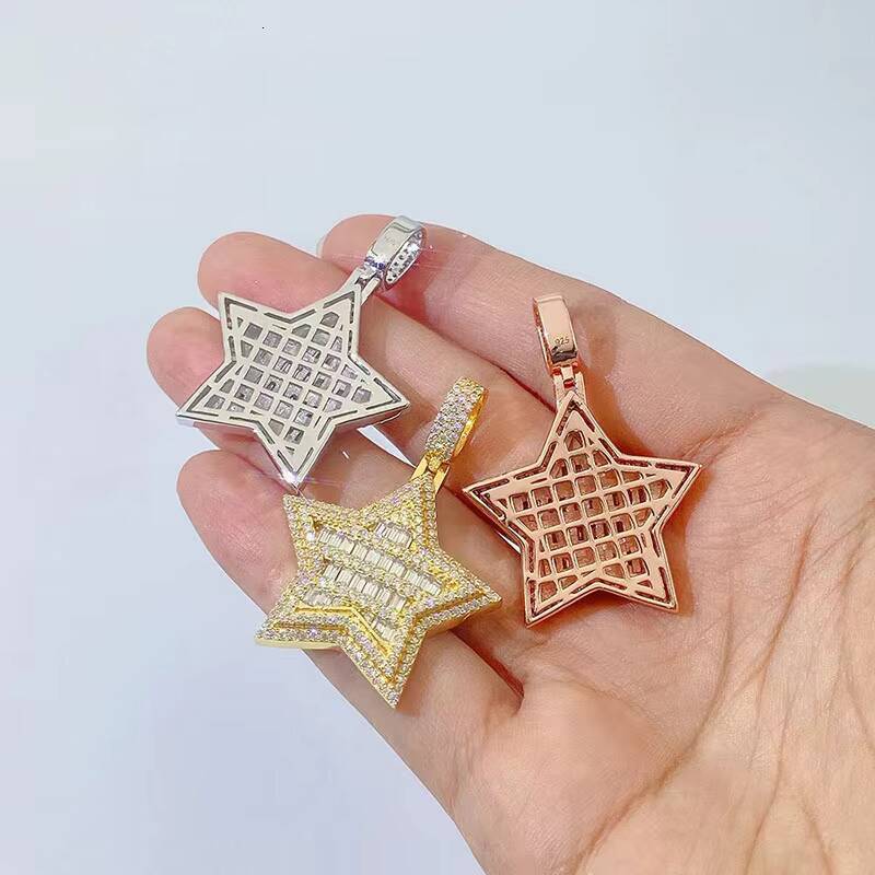 Custom Iced Out Bling Hip Hop Jewelry 925 Sterling Silver Men Women Star Moissanite Pendant